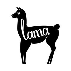 Lama with the inscription llama silhouette logo. Isolated on white background