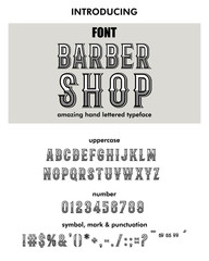 Typeface. Label. Modern barber shop typeface, labels and different type designs