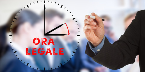 Ora Legale, Italian Daylight Saving Time, Business man hand writing with team