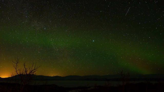 Aurora Borealis with Night Starry Sky in Sweden. Time Lapse. 4K.
