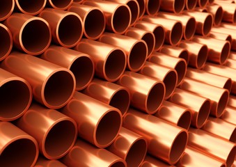 3D rendering Industrial copper pipes