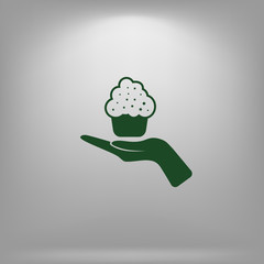 Flat paper cut style icon of cake