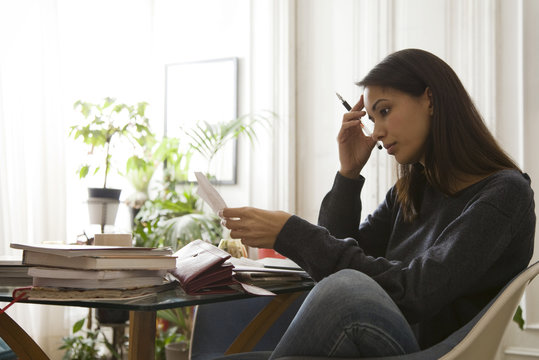 Woman reviewing her finances