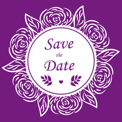 White frame of roses on a lilac background