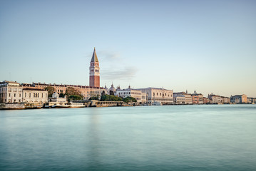 Obraz premium long time exposure of Venice waterfront in the morning, Piazza San Marco and The Doge's Palace, Venice, Italy, Europe, Retro style