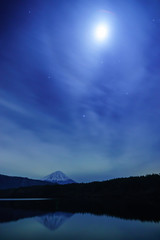 月と富士山とオリオン座