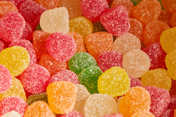 Background of Sweet Candied Fruit gummy closeup