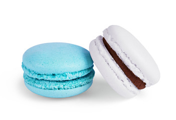 Cake macaron or macaroon isolated on white background, sweet and colorful dessert