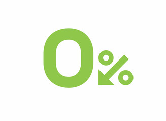 Vector green 0% text designed with an arrow percent icon isolated on white background. For spring sale campaigns. 