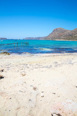 Balos beach. View from Gramvousa Island, Crete in Greece.Magical turquoise waters, lagoons, beaches of pure white sand.