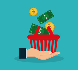 basket with shopping related icons image vector illustration design 