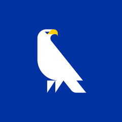 Naklejka premium Fat style vector logo template of white eagle on blue background