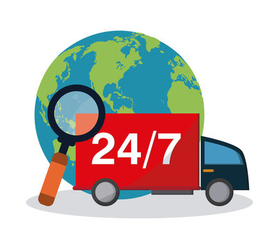 24 7 delivery truck shopping related icons image vector illustration design 