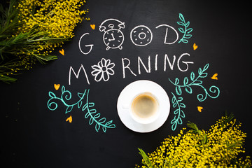 morning spring still life with a m cup of coffee a mimosa