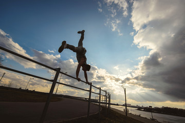 Young man doing parkour outdoor