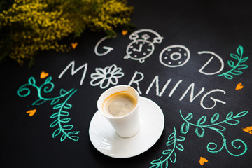 morning spring still life with a m cup of coffee a mimosa