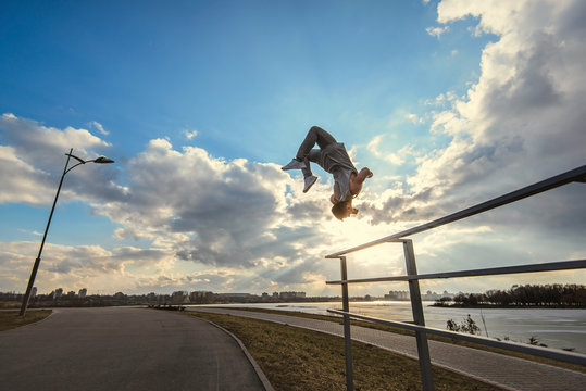 Young man doing parkour outdoor