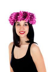 Naklejka premium Beautiful brunette girl with purple flowers in her head