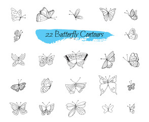 Collection of handmade sketches with butterflies.
