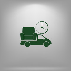Flat paper cut style icon of vehicle delivering furniture