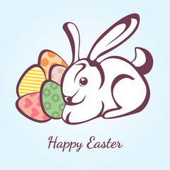 Card for Easter with rabbit and eggs