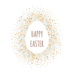 Egg dotted frame with inscription Happy Easter. Dots of various size. Vector abstract background.