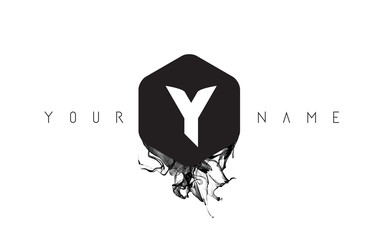 Y Letter Logo Design with Black Ink Spill