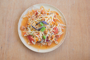 Famous Thai food papaya salad