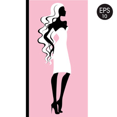 Vector Woman silhouette in white dress. Stock Woman posing