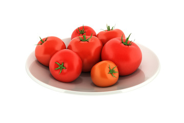 fresh tomatoes on a plate without shadow on white background 3d