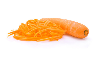 Sliced carrots on a white background.