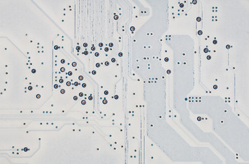 Top view on white micro circuit board. Technology concept.