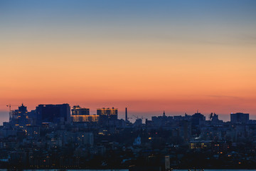 Naklejka na ściany i meble Night Voronezh city after sunset, blue hour, night lights of houses, buildings