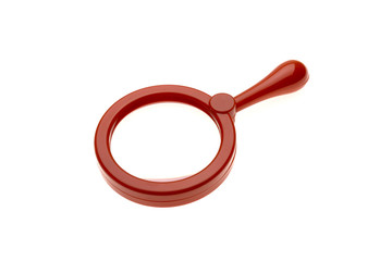 Isolated red Plastic Toy Magnifying Glass for Exploring and Catching Bugs on White Background.