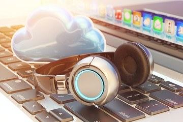 Online internet audio streaming service, cloud music and multimedia storage concept, modern...
