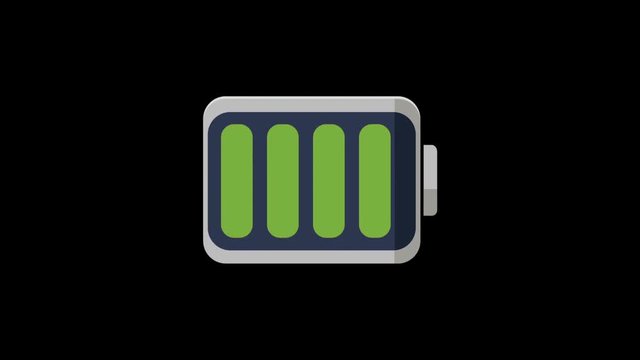 Flat style battery icon charging, motion graphic animation.