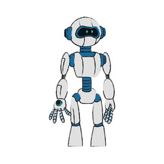 white and blue robot technology icon image vector illustration design 
