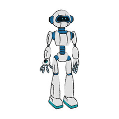 white and blue robot technology icon image vector illustration design 