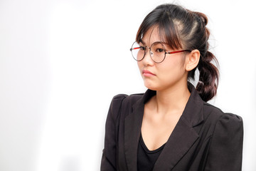 Confident asian business woman wear glasses