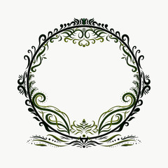 Elegant Dark round frame, painted lines with swirls