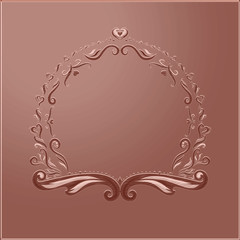 Elegant Brown round frame, painted lines with swirls on a silk background