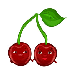  Two enamored cherries on one branch