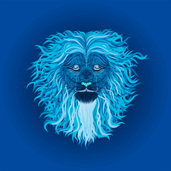 Neon blue Lion with long wavy curls on the mane