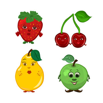 A set of funny berries and fruit of boys and girls, with faces