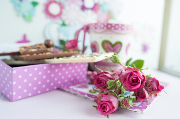 five o'clock tea. Tea, chocolate, roses