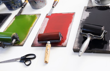 pant and rollers for making monoprint