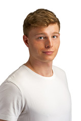 Smiling man portrait over white background.
