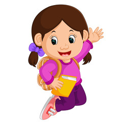 Cute girl go to school cartoon