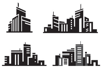 Vector city buildings silhouette icons. - 139712870