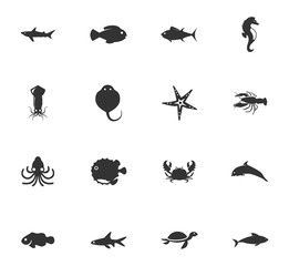Fototapeta premium Fish marine animals icons set